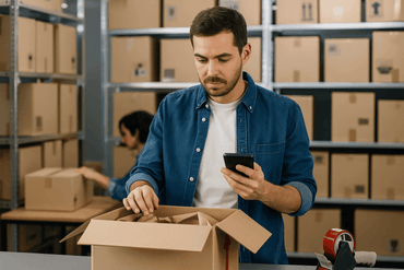 Warehouse Worker with Cardboard Box